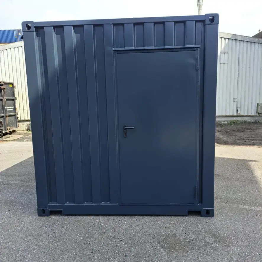 Container kaufen: blauer 10-Fuß-Bar-Container mit eingebauter Tür, schnell aufgebaut und einsatzbereit
